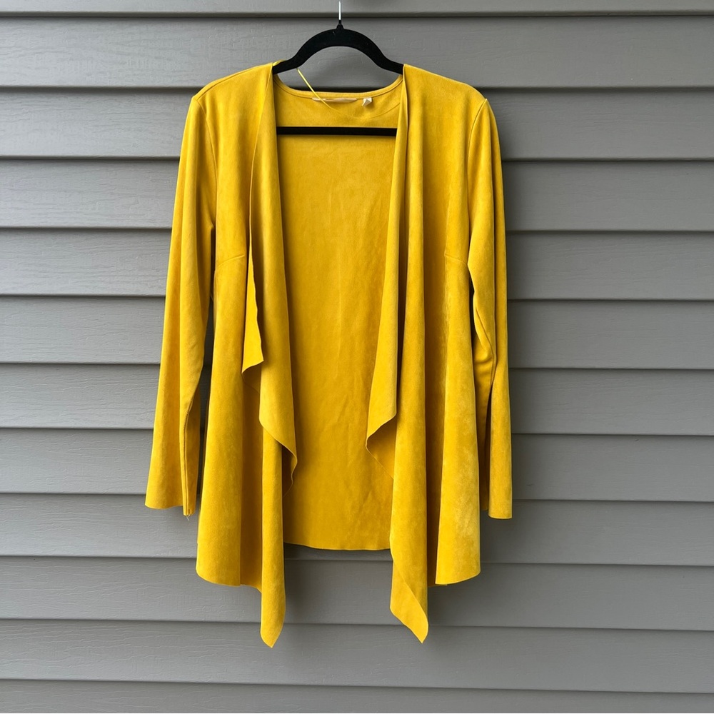 Soft Surroundings Faux Suede Open Front Cardigan Mustard Gold Women’s Medium Top